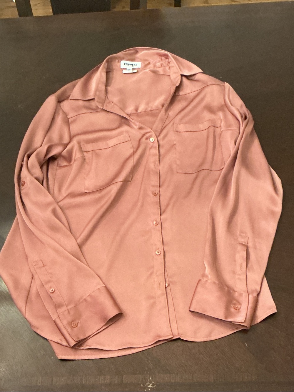 Express Satin Button-Front Blouse in Dusty Rose